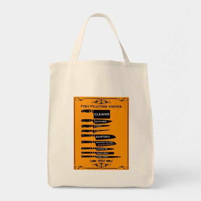 Vintage Kitchen Fish Filleting Knife Chart Tote Bag (Front)