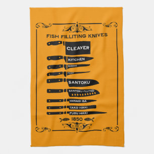 Vintage Kitchen Fish Filleting Knife Chart Towel