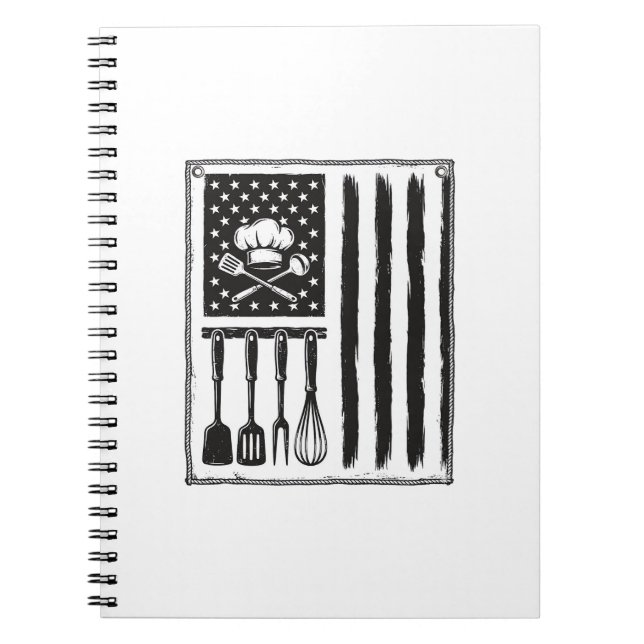 Vintage Kitchen Flag Cooking Utensils Shirt Design Notebook (Front)