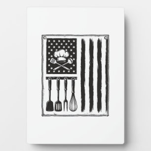 Vintage Kitchen Flag Cooking Utensils Shirt Design Plaque