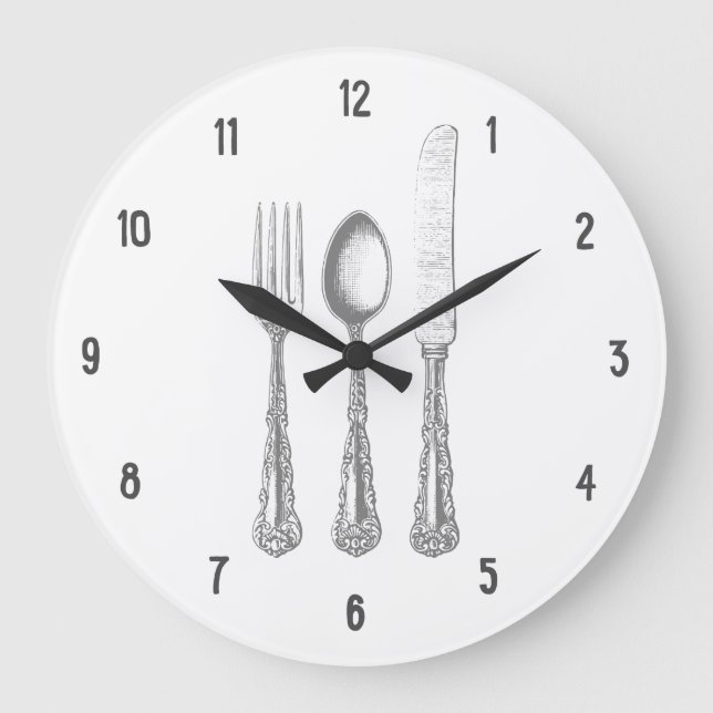 Vintage Kitchen fork spoon knife Large Clock (Front)