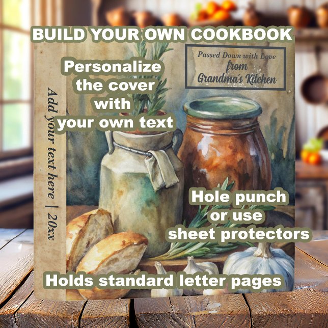 Vintage Kitchen Heirloom Grandma's Recipe Cookbook Binder (Vintage "Grandma's recipes" custom binder. Add your own text to the front and spine)