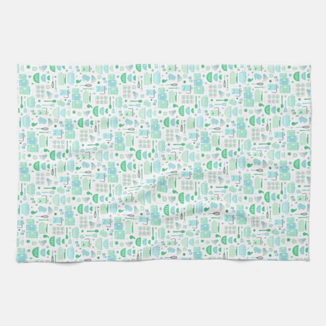Vintage Kitchen Mint and Teal Towel (Horizontal)