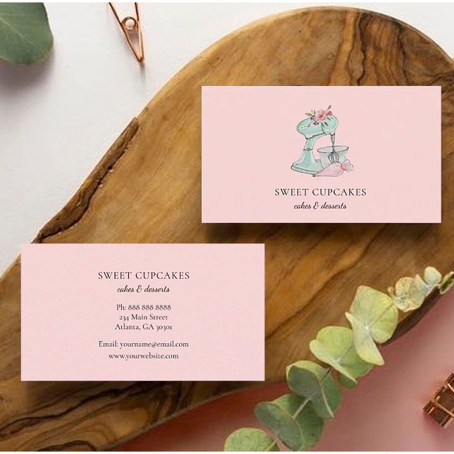 Vintage Kitchen mixer pink  bakery  Business Card (Creator Uploaded)