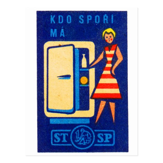 Vintage Kitsch Refrigerator Fridge Czech Matchbox Postcard