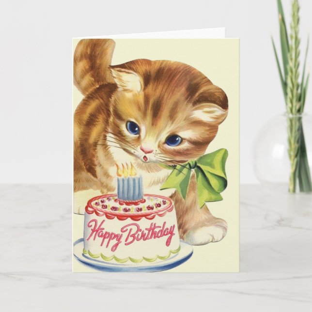 Vintage Kitten Birthday Greeting Card (Front)