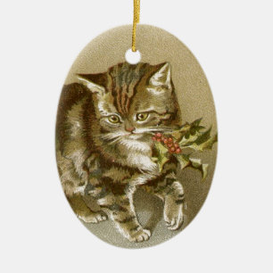 Vintage Kitten Ceramic Christmas Ornament