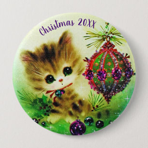 Vintage Kitten Christmas 4 Inch Round Button