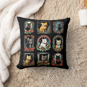 Vintage Kitten Christmas Cats Throw Pillow