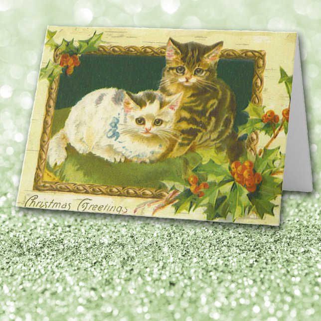 Vintage Kitten Christmas Greetings Card (Creator Uploaded)