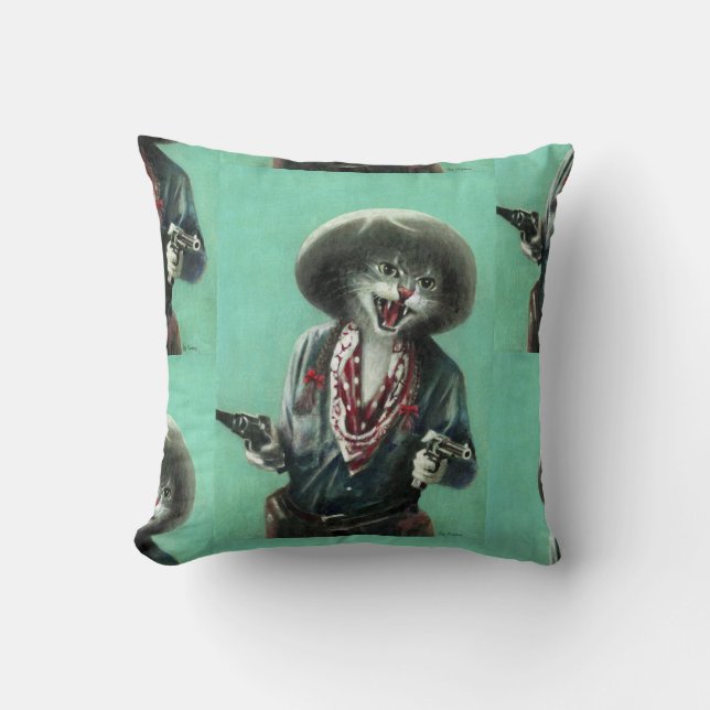 Vintage Kitten Cowgirl Cushion, Throw Pillow (Front)