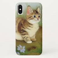 Vintage Kitten Illustration with Flowers
