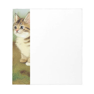 Vintage Kitten Illustration with Flowers Notepad