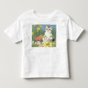 Vintage Kitten Illustration with Yellow Flowers Toddler T-shirt