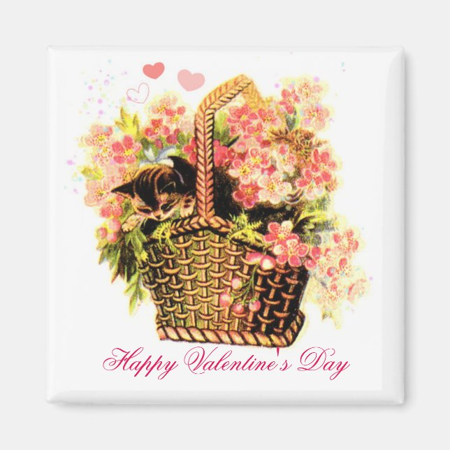 Vintage Kitten In Basket Magnet (Front)