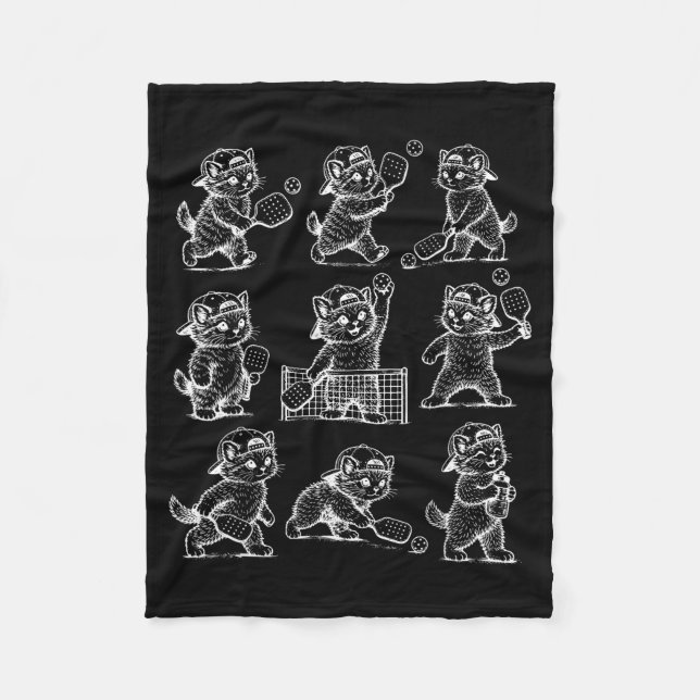 Vintage kitten playing pickleball cute cat fleece blanket (Front)