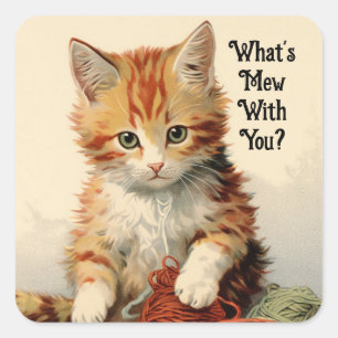 Vintage Kitten With Yarn Sticker