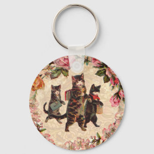 Vintage Kittens Going to School Print: Victorian Keychain