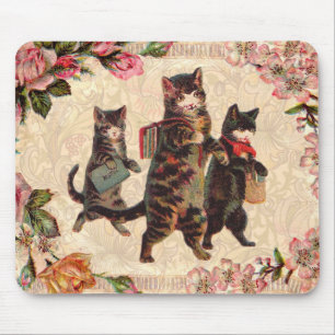 Vintage Kittens Going to School Print: Victorian Mouse Pad