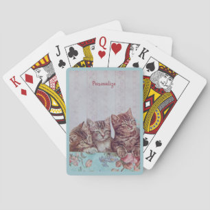 Vintage Kittens in a Retro Hatbox Personalized Playing Cards