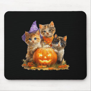 Vintage kittens pumpkin cute cat spooky season mouse pad