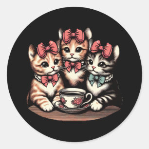 Vintage Kittens Tea Party Classic Round Sticker