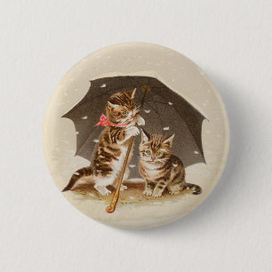 Vintage Kittens Under Umbrella Antique Cat art 2 Inch Round Button