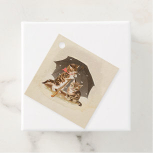 Vintage Kittens Under Umbrella Antique Cat art Favour Tags