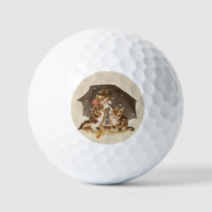 Vintage Kittens Under Umbrella Antique Cat art Golf Balls