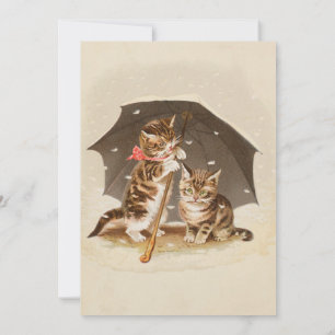 Vintage Kittens Under Umbrella Antique Cat art Invitation