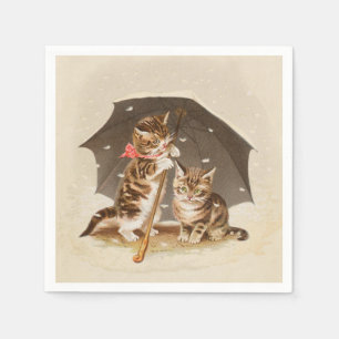 Vintage Kittens Under Umbrella Antique Cat art Napkin