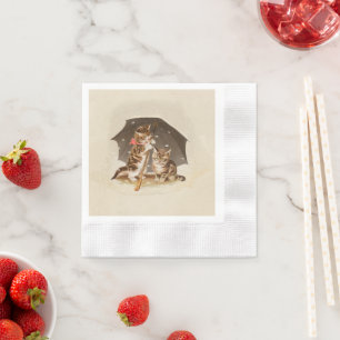 Vintage Kittens Under Umbrella Antique Cat art Napkin