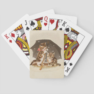 Vintage Kittens Under Umbrella Antique Cat art Playing Cards