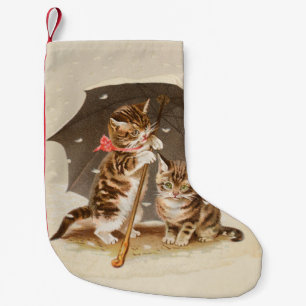 Vintage Kittens Under Umbrella Antique Cat art Small Christmas Stocking