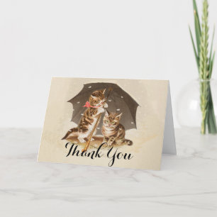 Vintage Kittens Under Umbrella Antique Cat art Thank You Card