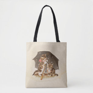 Vintage Kittens Under Umbrella Antique Cat art Tote Bag