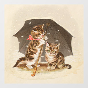 Vintage Kittens Under Umbrella Antique Cat art Window Cling