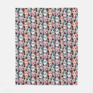 Vintage Kittens Wearing Bows Fleece Blanket