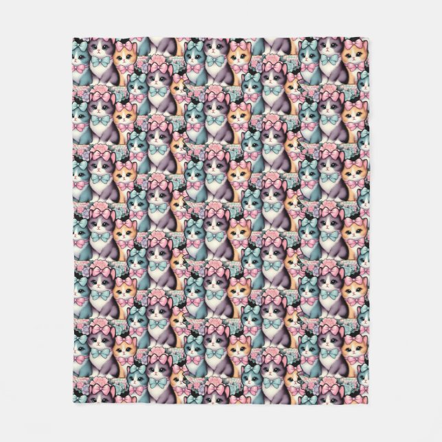 Vintage Kittens Wearing Bows Fleece Blanket (Front)