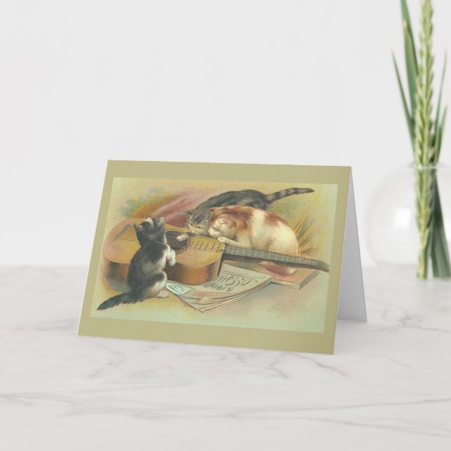 Vintage Kittens with Guitar Note Card (Front)
