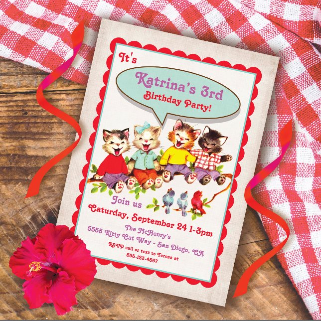 Vintage Kitty Cat Birthday Party Invitation (Creator Uploaded)