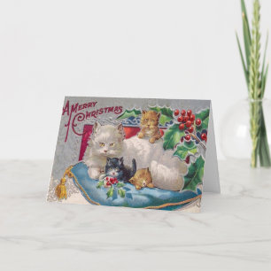 Vintage Kitty Cat Carte de Noël, Customisez-la