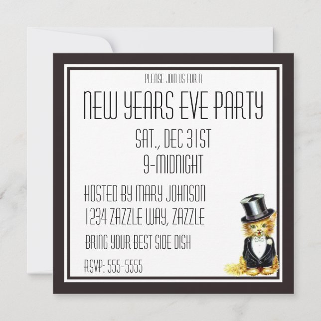 Vintage Kitty cat in a Top Hat Invitation (Front)
