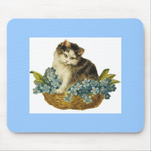 Vintage Kitty in Basket Mouse Pad