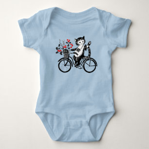 Vintage Kitty Riding A Bicycle Baby Bodysuit