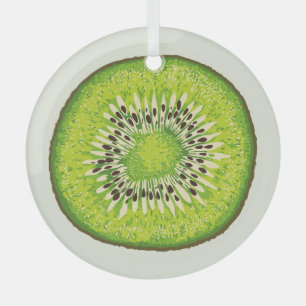 Vintage kiwi slice pattern. glass ornament