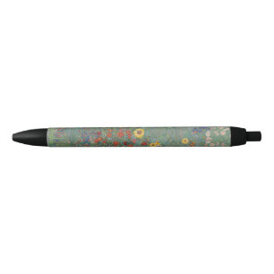 Vintage Klimt Farm Garden Sunflowers Floral Art Black Ink Pen