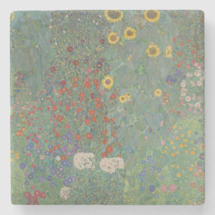 Vintage Klimt Farm Garden Sunflowers Floral Art Stone Coaster