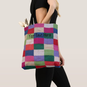 vintage knitted patchwork coloured retro tote bag