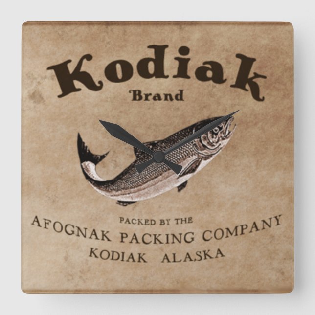 Vintage Kodiak Salmon Label (Fish) Square Wall Clock (Front)